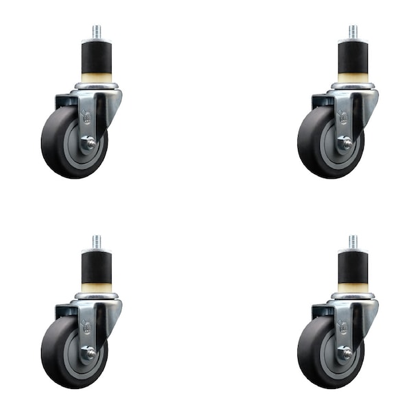 Service Caster 3.5'' SS Thermoplastic Rubber Wheel Swivel 1-7/8'' Expanding Stem Caster Set, 4PK SCC-SSEX20S3514-TPRB-178-4 - main